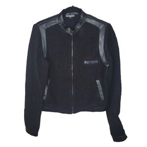 Kymerah Designer Leather & Wool Black Bomber Jacket Womens Sz 8